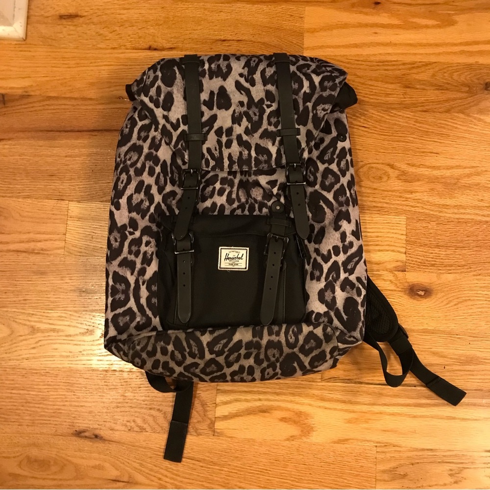 Gently used leopard print Herschel backpack